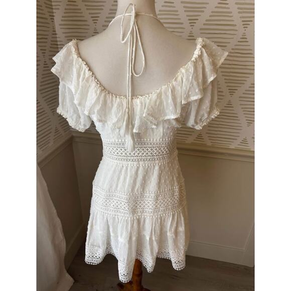Entro Women’s Medium White Lace Cutout Neck Tie Mini Dress - Picture 3 of 4